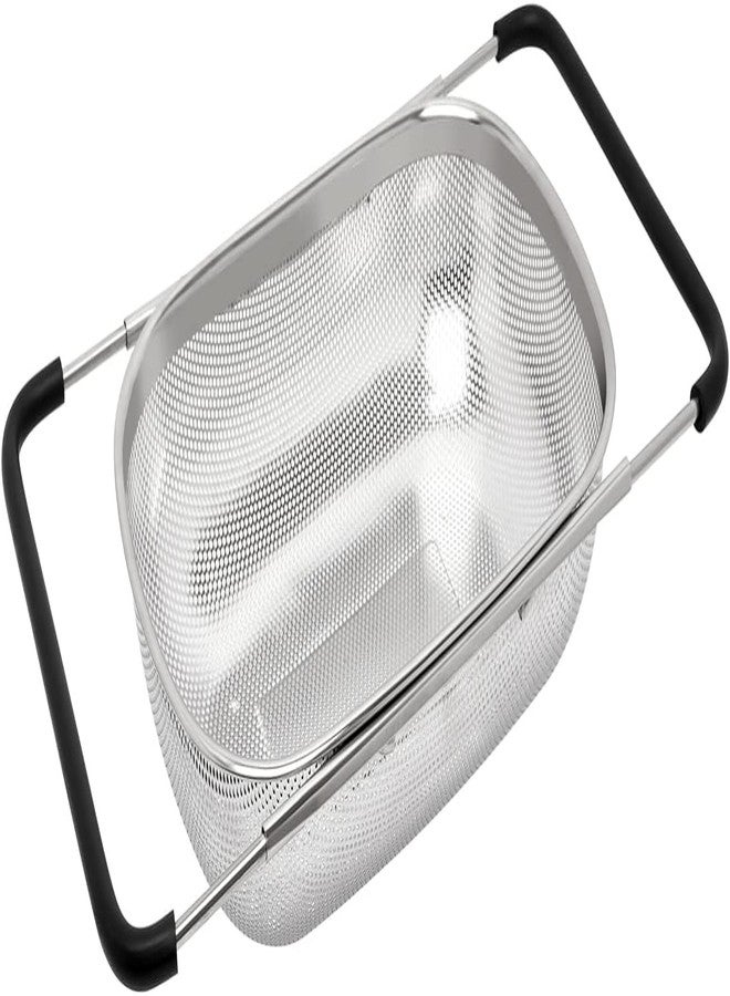 HomeFast Heavy Duty Over The Sink Stainless Steel Oval Colander with Fine Mesh Strainer Basket & Expandable Rubber Grip Handles for Home Kitchen Strain, Drain, Rinse Fruits, Vegetables - Image 1